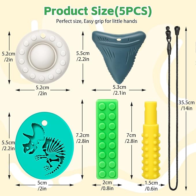 Chew Necklaces for Sensory Kids, Silicone Chewy Necklace for Boys and Girls with Autism, ADHD, SPD, Chewing, Oral Motor Therapy Sensory Toys-CubbioJoy