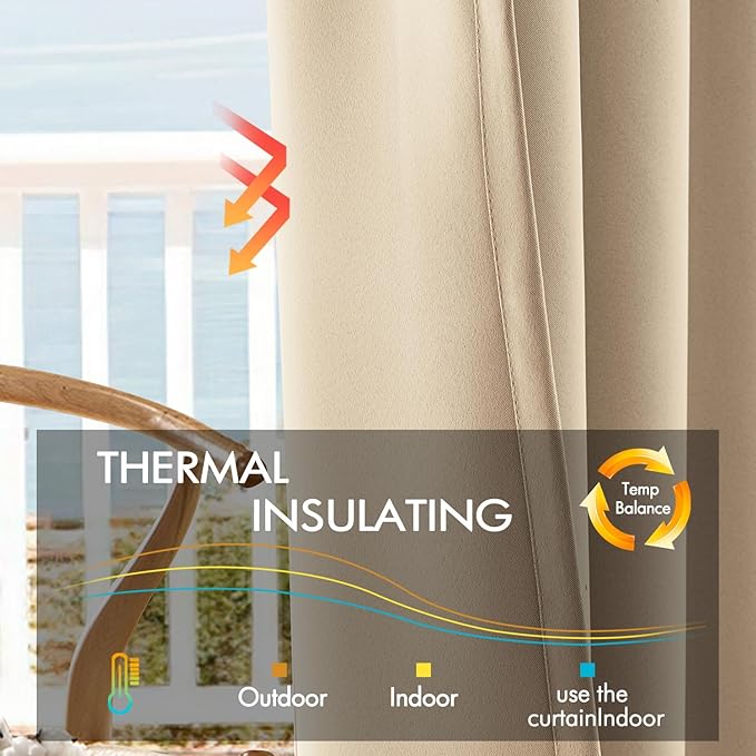 ANRODUO Back Tab Blackout Curtains for Bedroom Living Room, Rod Pocket Pinch Pleated Thermal Insulated Room Darkening Curtains 84 Inches Long 2 Panels, Beige, 42 x 84 Inch-CubbioJoy