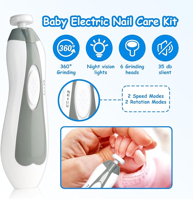 Baby Healthcare and Grooming Kit, 28 in 1 Portable Baby Essentials Kit Electric Nail Trimmer Set with Gas Relief Hair Brush Comb Nasal Aspirator for Newborn Boys Girls (Grey White)-CubbioJoy