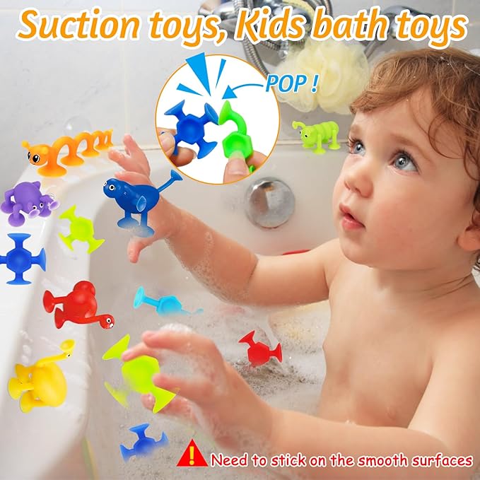 32 PCS Toddler Suction Cup Toys Kids Bath Toy 1-3 3-5 Party Favor Goody Prize Filler Stuffer Gifts for 2+ 3 4 5 6 Year Old Boy Girl Travel Sensory Fidget Window Water Table Toy with Eggshell Storage-CubbioJoy
