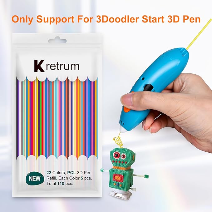 22 Colors 3D Doodler Pen Refills Only Fit for 3Doodler Start+ 3D Pen Low Printing Temperature PCL Filament 3Doodler Start Refills Packs Each Color 15.2 cm x 5 pcs Total 110 pcs-CubbioJoy