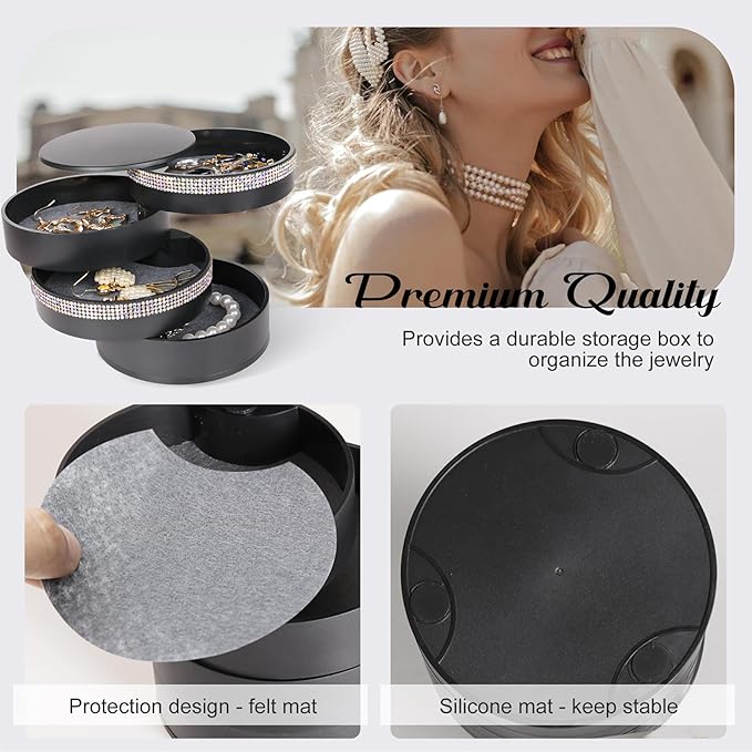 CONBOLA Jewelry Holder Organizer, Christmas Gifts Ideas for Women, Small Jewelry Storage Box Earring Holder, 5-Layer Rotating Jewelry Storage Tray with Lid for Bracelets Rings Bracelets-CubbioJoy