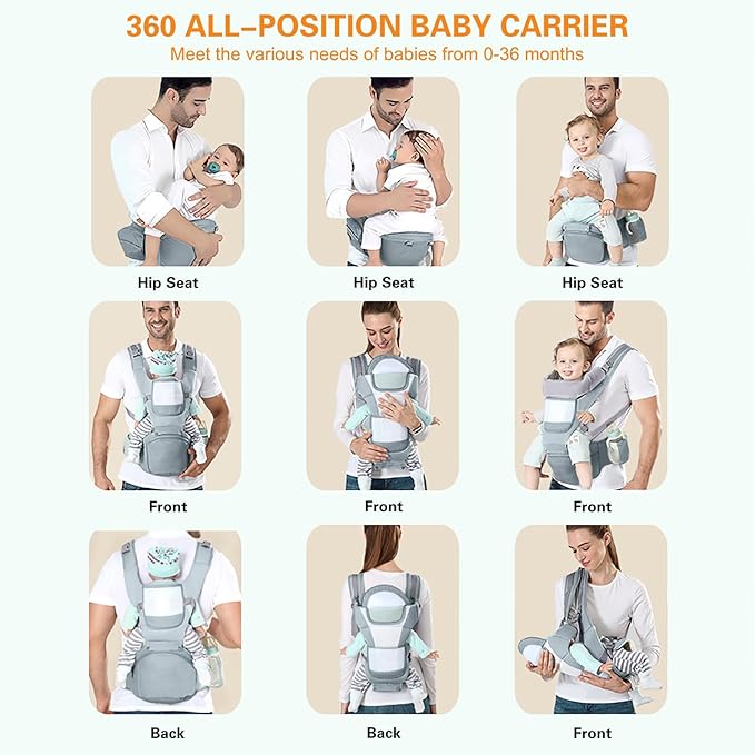 Baby Carrier Ergonomic Infant Carrier with Hip Seat Kangaroo Bag Soft Baby Carrier Newborn to Toddler 7-45lbs Front and Back Baby Holder Carrier for Men Dad Mom-CubbioJoy