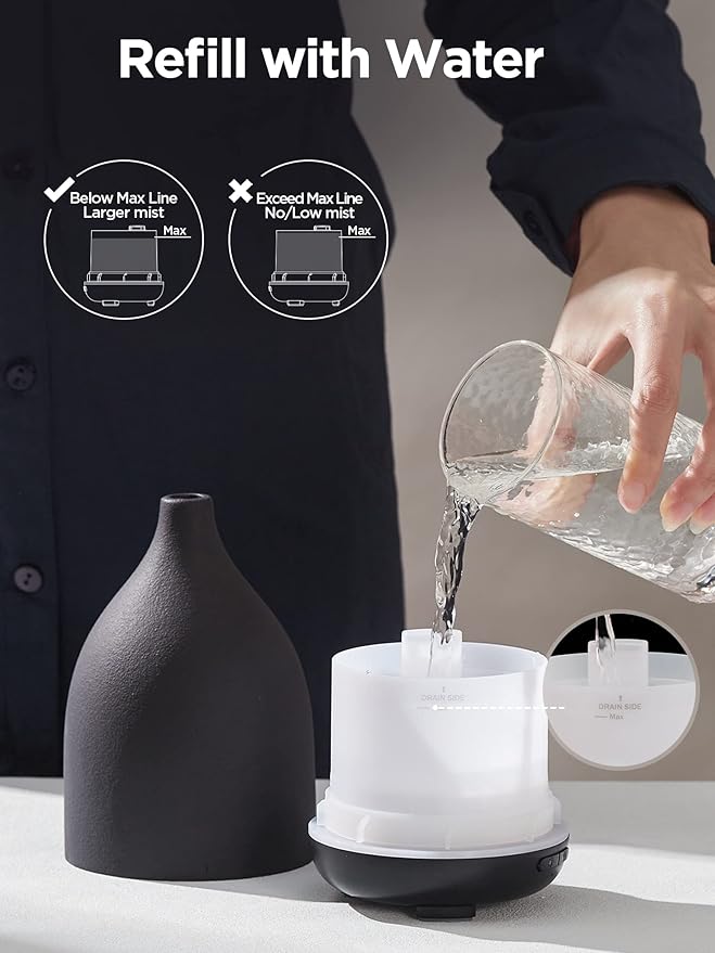 InnoGear Oil Diffuser, 150ML Ceramic Diffuser for Essential Oils Handcrafted Aromatherapy Diffuser Ultrasonic Cool Mist Humidifier with 2 Mist Modes Waterless Auto Off for Room Office, Black-CubbioJoy