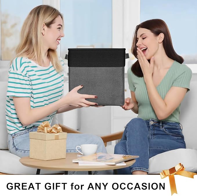 Collapsible Fabric Storage Cubes 11x11 Cube Storage Bins, 4 Pack Closet Baskets Box with Handles for Organizing, Shelf, Toys, Clothes, Home, Office, Nursery (Grey&Black)-CubbioJoy