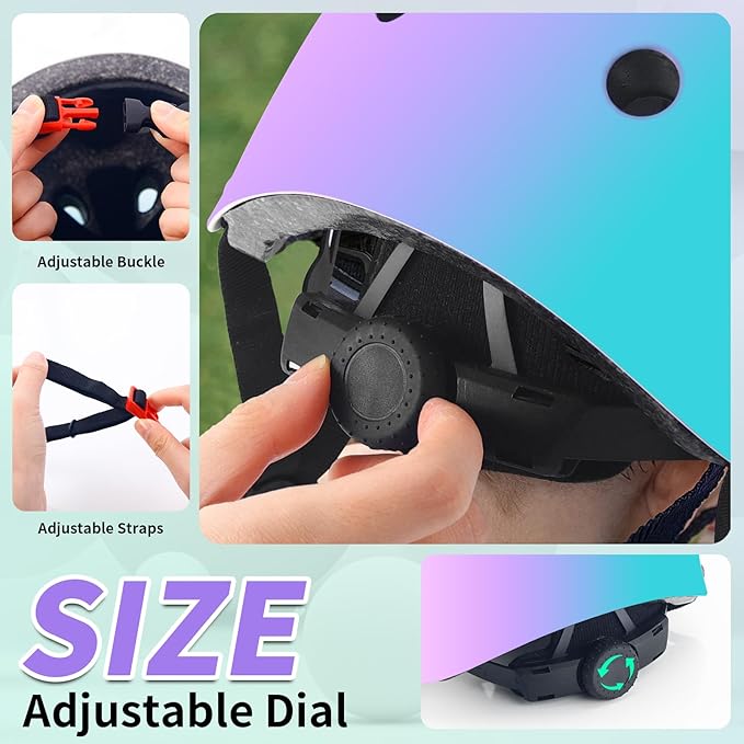 Adjustable Kids Bike Helmet with Knee & Elbow Pads Set, Color Gradient Design for Boys and Girls Aged 3-14+, for Skateboarding, Scooter, Roller & Inline Skating, Longboard-CubbioJoy