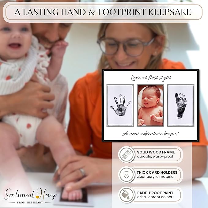 Inkless Hand and Footprint Kit, Baby Keepsake Plaque & Baby Shower Gifts - Ideal as Mom To Be Gift, Nursery Picture Frames, Clean Touch Hand and Footprint Kit (Style 2 - Design 2)-CubbioJoy