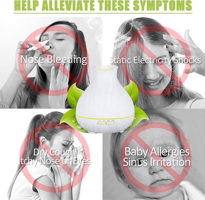 BZseed Aromatherapy Essential Oil Diffuser 550ml 12 Hours White Wood Grain Aroma Diffuser with Timer for Large Room, Home, Baby Bedroom, Waterless Auto Shut-Off, 7 Colors Lights Changing-CubbioJoy