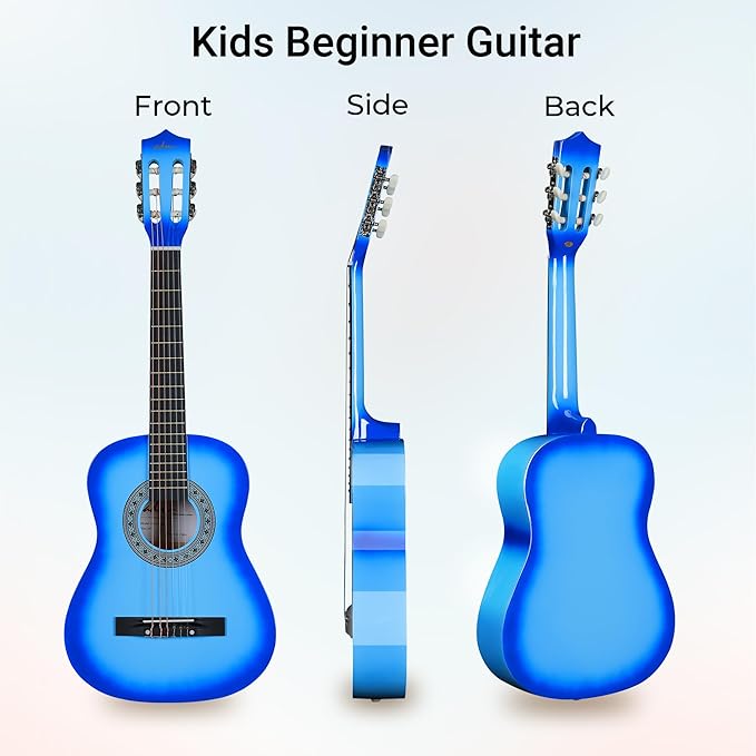ADM Beginner Acoustic Classical Guitar 34 Inch Nylon Strings Wooden Guitar Bundle Kit for Kid Boy Girl Student Youth Guitarra Online Lessons with Gig Bag, Strap, Tuner, Strings, Picks, Blue-CubbioJoy