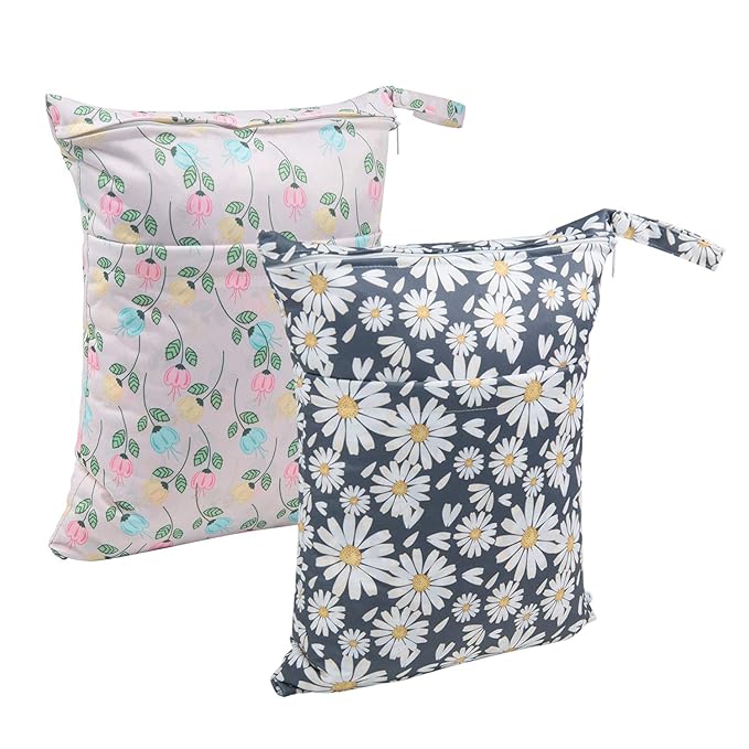 ALVABABY 2pcs Cloth Diaper Wet Dry Bags Waterproof Reusable with Two Zippered Pockets Travel Beach Pool Daycare Soiled Baby Items Yoga Gym Bag for Swimsuits or Wet Clothes L0821-CubbioJoy