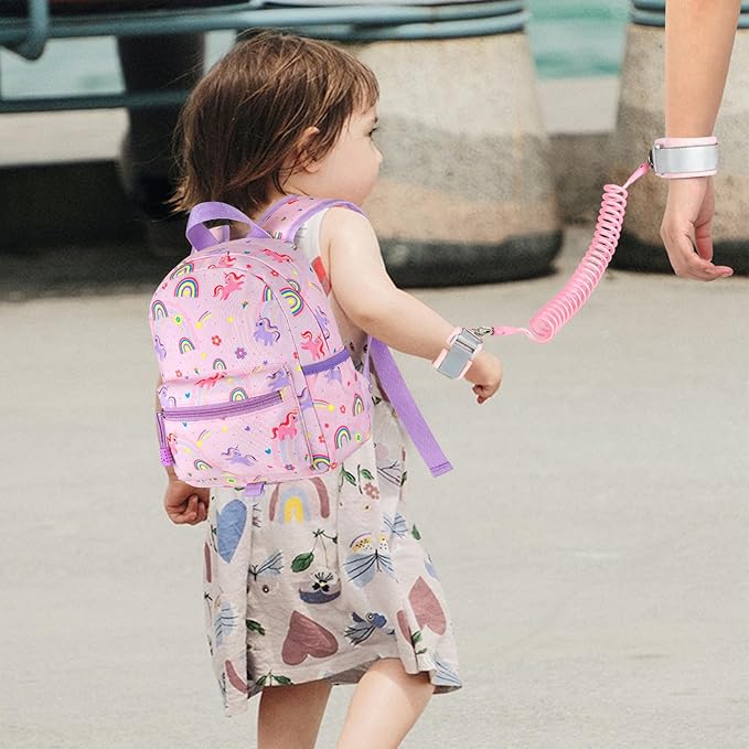 Accmor Toddler Backpack Leash, Cute Unicorn Baby Backpacks with Anti Lost Wrist Link, Mini Kids Backpack Leash Walking Harness for Outdoor Travel, Small Backpack Tether for Boys Girls 1-3 (Pink)-CubbioJoy