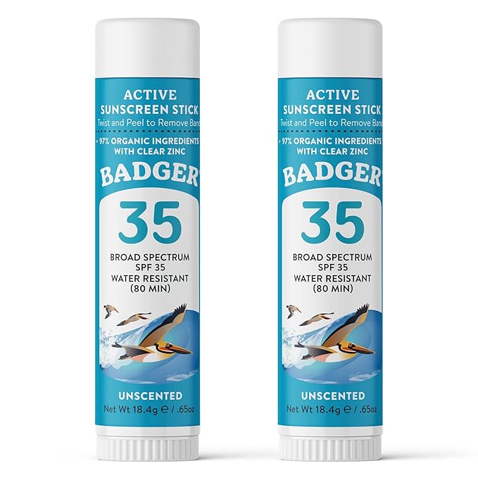 Badger Mineral Sunscreen Face Stick SPF 35, 97% Organic Unscented Zinc Oxide Travel Sunscreen, Coral Reef Safe Travel Size Stick, .65 oz, 2-Pack-CubbioJoy