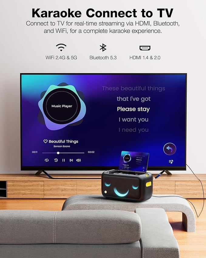 Karaoke Machine for Adults, with Lyrics Display Built-in 13.3" Screen, Truly All in One Karaoke Machine with 2 Wireless Microphone (Hidden & Self Charging), 460W Bluetooth Speaker for Party, TV-CubbioJoy