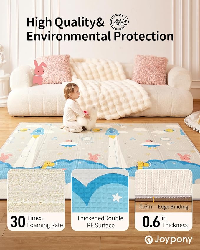 Baby Play Mat,79"X71"X0.6"Extra Large Thick Reversible Foldable Play Mats for Babies and Toddlers,Waterproof Anti-Slip Portable Baby Floor Mat for Tummy Time,Baby Mat for Floor with Travel Bag-CubbioJoy