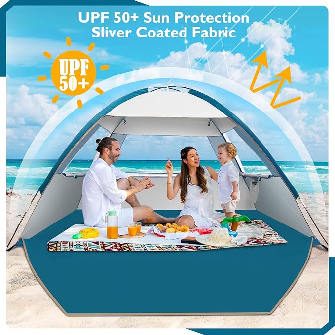 COMMOUDS Beach Tent Sun Shade for 3/4-5/6-7/8-10 Person, UPF 50+ Beach Sun Shelter Canopy Tent, Lightweight, Easy Set Up and Carry-CubbioJoy