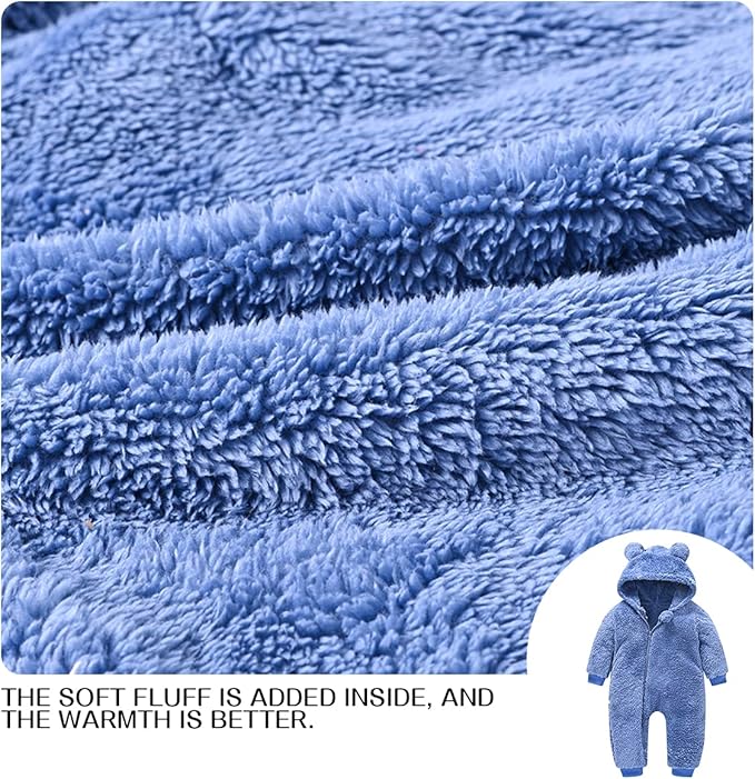 Baby Fleece Jumpsuits Infant Bear Ear Snowsuit Newborn Hooded Romper Warm Coat-CubbioJoy