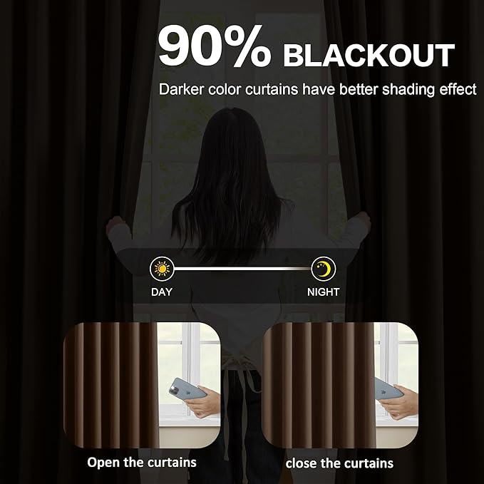 Chocolate Brown Espresso Pinch Pleated Blackout Curtains 102 Inches Long,Thermal Insulated Pinch Pleats Window Curtains Panels Drapery for Bedroom, Living Room,Office, 40" W x 102" L, Set of 2-CubbioJoy