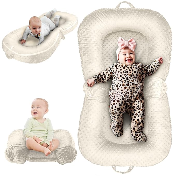 Baby Lounger Pillow 3-in-1 Infant Lounger Pillow for Newborn 0-24 Months, Portable Tummy Time Mat for Home and Travel, Breathable & Soft Baby Seat for Baby-CubbioJoy