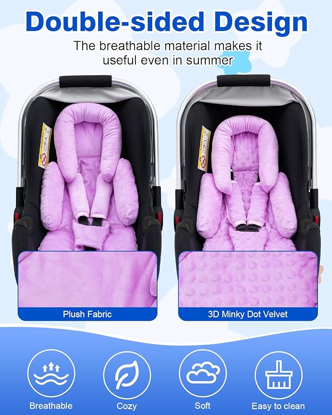 Infant Car Seat Insert with Shoulder Pads & Crocth Covers, Ultra Thick Carseat Head Support for Infant, Reversible Car Seat Insert for Newborn, Baby Car Seat Cushion for Stroller, Swing, Bouncer-CubbioJoy