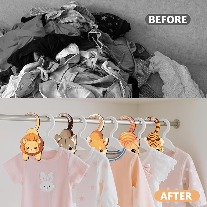 Baby Closet Dividers for Clothes - Set of 8 Unique Animals Design Baby Size Closet Divider Newborn to 24 Months, Babies Wardrobe Closet Organizer Nursery Decor Gender Neutral Kid Clothes Dividers-CubbioJoy