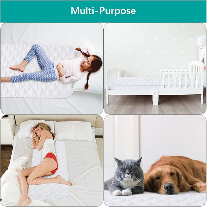 Crib Mattress Protector Pad Cover Quilted Waterproof Incontinence Bed Pads Wetting Protection Pad 52" x 28" Reusable & Non-Slip Potty Training Pads for Toddlers (Quilted Improved Thickness)-CubbioJoy