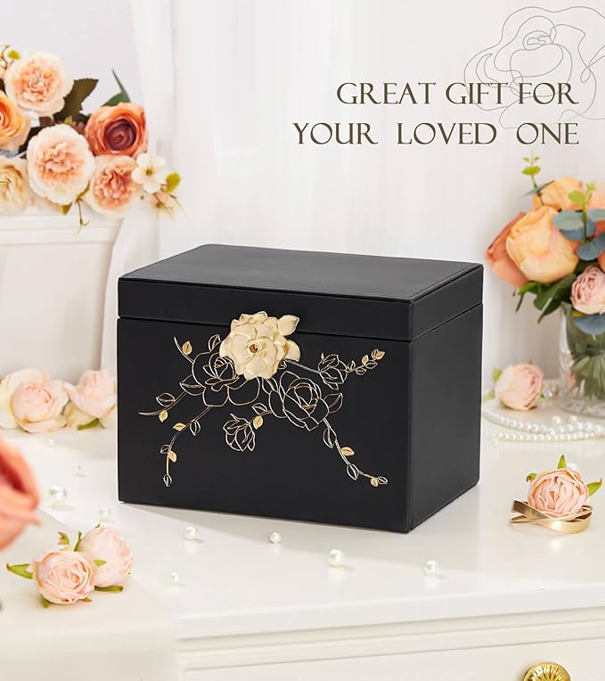 Jewelry Box with Lock for Girls: Jewelry Organizer for Dresser - 3-Drawer Earrings Storage Girls Women Gift (Black)-CubbioJoy