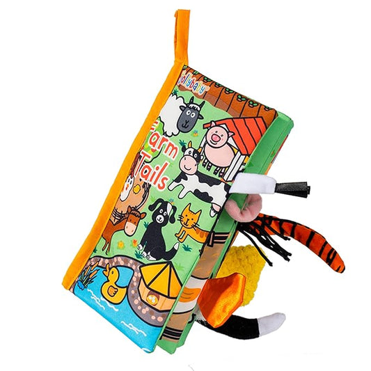 Jollybaby Baby Cloth Books, Touch & Feel Crinkle Soft Books, for Infants Babies, Toddler Early Educational Interactive Stroller Toys, Baby Girl & Boy Gift(Farm Tails)-CubbioJoy