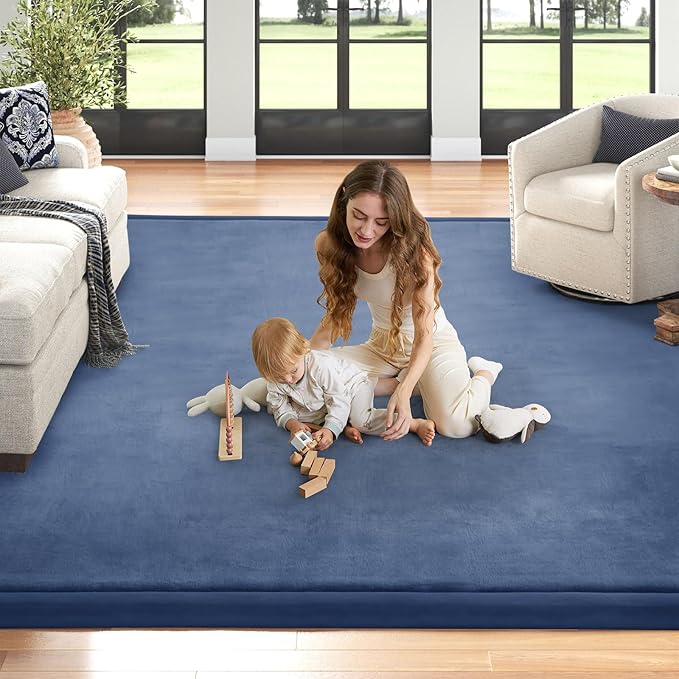 Baby Play Mat 1.2" Thick Memory Foam Nursery Rug Area Rug, 13’1” X 6’7” Yoga Mat Playmat Crawling Mat for Baby,Toddlers,Infants,Kids,Floor Mat Tatami Mat for Living Room with Non-Slip(Blue)-CubbioJoy