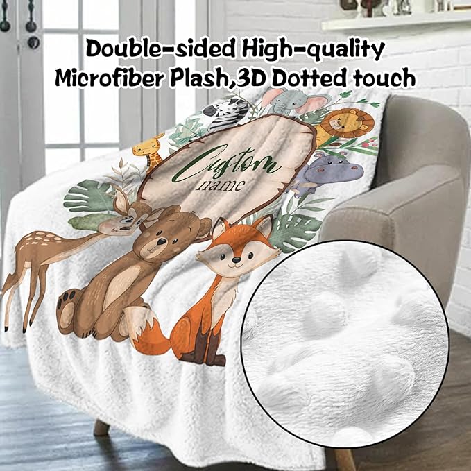 Custom Nursery Crib Bedding Set: Personalized Name 4 Piece Animal Theme Baby Crib Sets for Boys Girls - Toddler Double Layer Blanket Set, Comfortable Crib Bed Sheets for Baby Toddlers-CubbioJoy