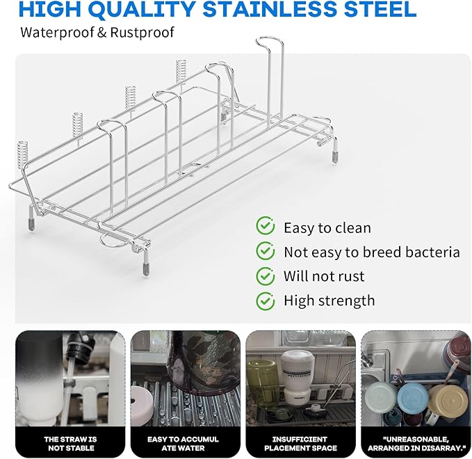 Bottle Drying Rack Stainless Steel Fold Water Bottle Drying Rack Organizer with Straw Holder for Baby Bottles,Cups, Mugs and Glass, Sports Bottles Dryer Countertop-CubbioJoy