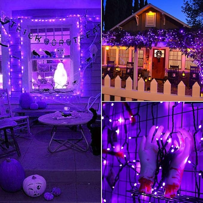 Brizled Purple Halloween Lights, 33ft 100 LED 5mm Wide Angle Halloween String Lights, 120V UL Certified Connectable Light String Purple Mini Light for Party Indoor Outdoor Tree Decoration, Black Wire-CubbioJoy
