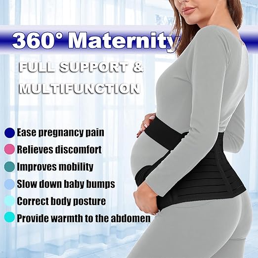 ChongErfei Maternity Belt Pregnancy Belly Band 3 in 1 Maternity Support Belt for Pregnant Back/Pelvic/Hip Pain, Maternity Band Belly Support for Pregnancy (Black, XL)-CubbioJoy