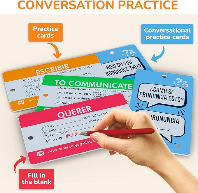 500+ Spanish Vocabulary Flash Cards for Adults & Kids Ages 15+ - Verb Conjugation, Nouns, Adjectives & Phrases to Learn Spanish for Adult Beginners Flashcards-CubbioJoy