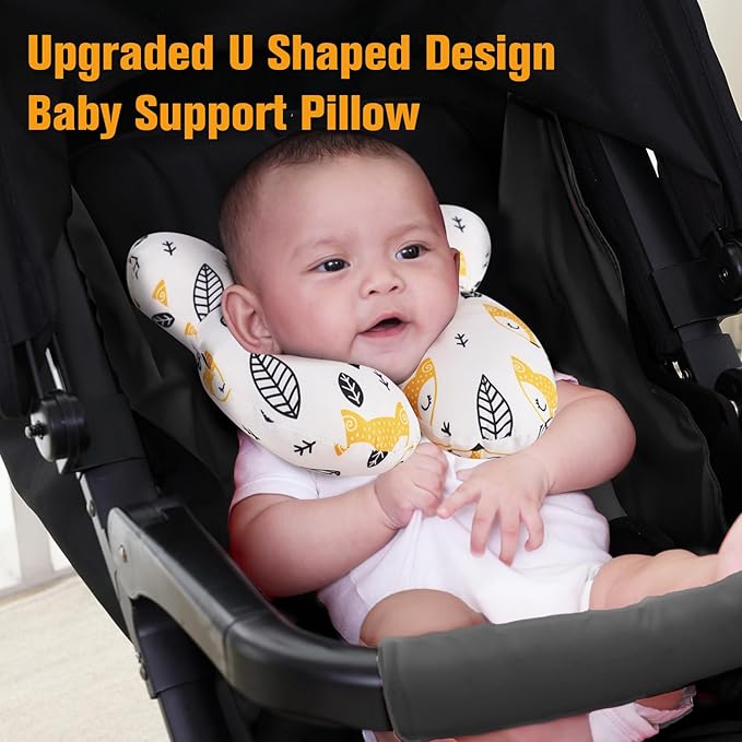 KAKIBLIN Baby Neck Pillow, Upgraded Baby Support Pillow for Head and Neck, Babies Head Pillow for Car Seat,Pushchair,Travel(Yellow Fox)-CubbioJoy