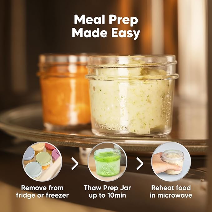 KeaBabies 6pk 4oz Glass Baby Food Containers with Lids - Leak-Proof, Microwavable Small Glass Jars, Baby Purees & Toddler Snack Storage Containers, BPA-Free, Dishwasher & Freezer Safe (Nord)-CubbioJoy