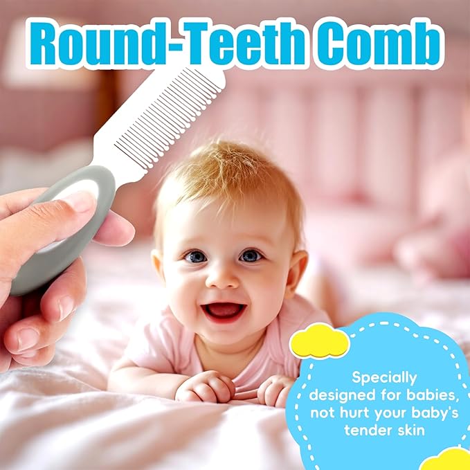 Baby Hair Brush and Comb Set, 4Pcs Baby Soft Bristles Brush Cradle Cap Brush Hair Comb for Newborns Toddlers Boys Girls (Grey)-CubbioJoy