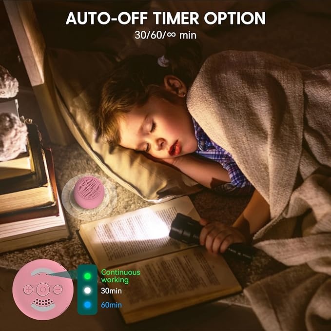 Babelio White Noise Sound Machine for Adults Kids Baby, Mini, 15 Non-looping Sounds, Timer, Memory Function, Easy to Pocket and Travel Pink-CubbioJoy