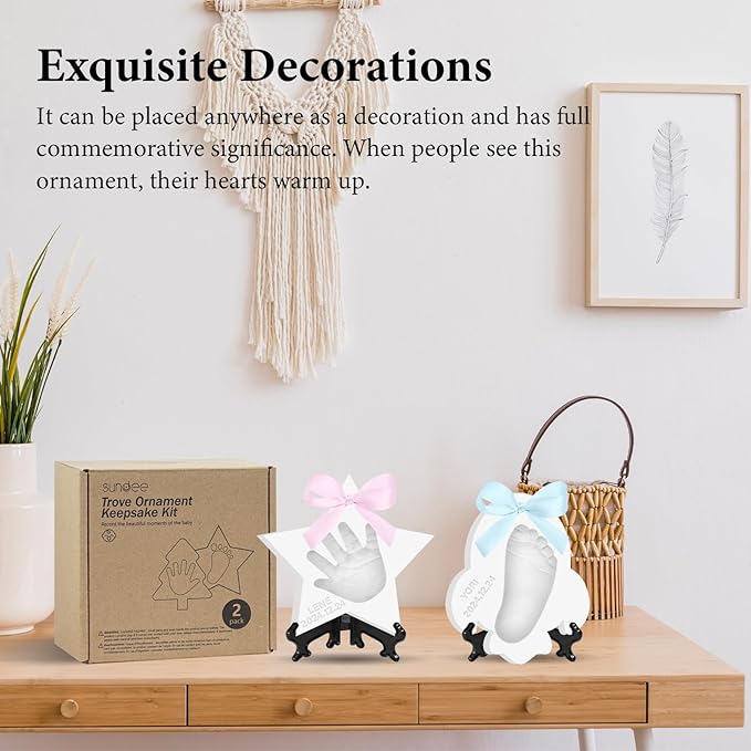 Baby Hand & Footprint Keepsake Kit - Personalized Handprint Footprint Ornament for Newborn Babies, New Mom Gifts, Baby Shower & Registry, Nursery Picture Frame, Pet Paw Print Ornament-CubbioJoy