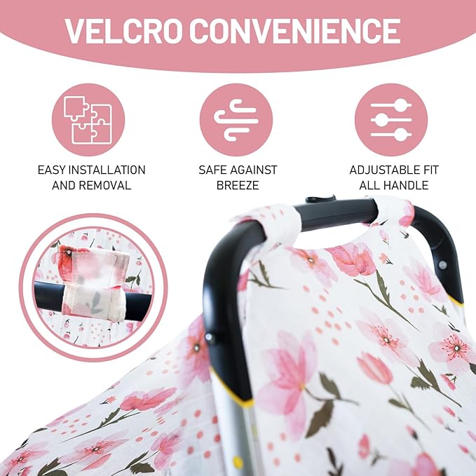 80S Muslin Car Seat Cover for Babies - Soft & Breathable Infant Carrier Canopy, Lightweight Sunshade for Summer, Universal Fit for Baby Boys & Girls-CubbioJoy