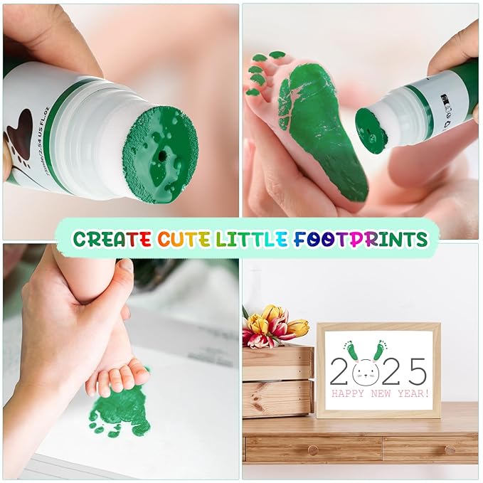 75ml Green Baby Hand and Footprint Ink Kit, Baby Handprint Footprint Paint for Newborn Keepsake, Dog Cat Paw Print Kit, Washable, Non Toxic Acid-Free, Safe Gentle for Ideal New Mom Gifts-CubbioJoy