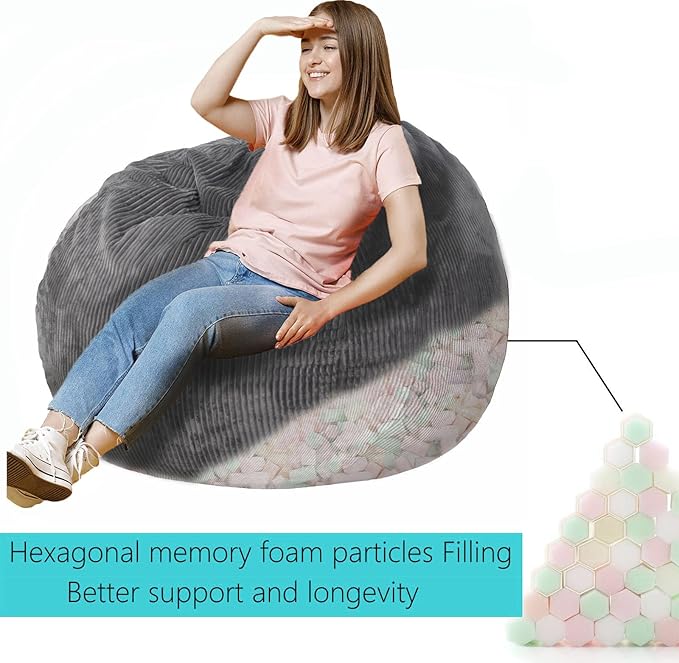 Bean Bag Chairs with Faux Rabbit Fur Cover, 3 ft Giant Memory Foam Bean Bag Chairs for Adults/Teens with Filling,Ultra Soft Faux Fur Fabric, Round Sofa for Living Room Bedroom College Dorm-CubbioJoy