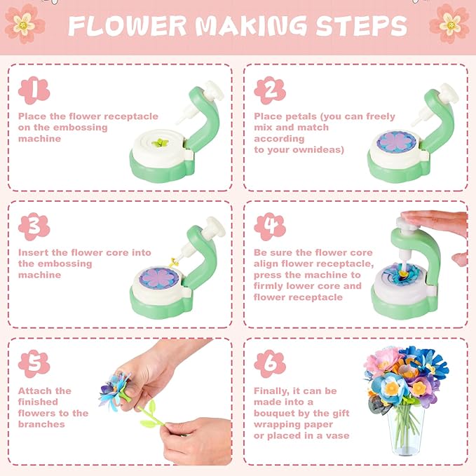 DIY Arts and Crafts Kits for Kids Ages 4-8-12 Flower Bouquet Toys Craft Kit for 4 5 6 7 8 Year Old Girls Ideas Birthday Gift,Classroom Educational Activity Toy for Toddler Kids Boys-CubbioJoy