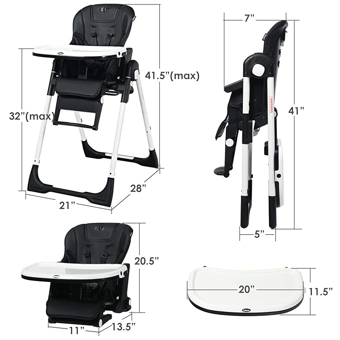 INFANS 4 in 1 High Chair–Booster Seat, Convertible Highchair w/Adjustable Height and Recline,Removable Tray,DetachableCushion, Installation-Free,Simple Fold for Baby, Infant& Toddler-CubbioJoy