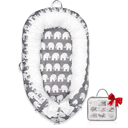 Baby Lounger | Organic Cotton Infant Lounger | Reversible, Adjustable & Portable Floor Lounger | Soft, Breathable, Washable Cover-CubbioJoy