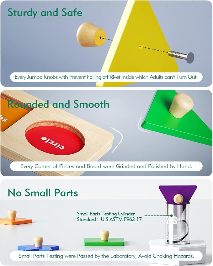 Boby Shape Color Puzzle for Toddlers 1-3, Montessori Learning Toys for 1 + Year Old Girl, Jumbo Knob Wooden Pegged Chunky Shapes Puzzles for Kids Ages 3, Baby Educational Toys 12-18-24 Months Boys-CubbioJoy