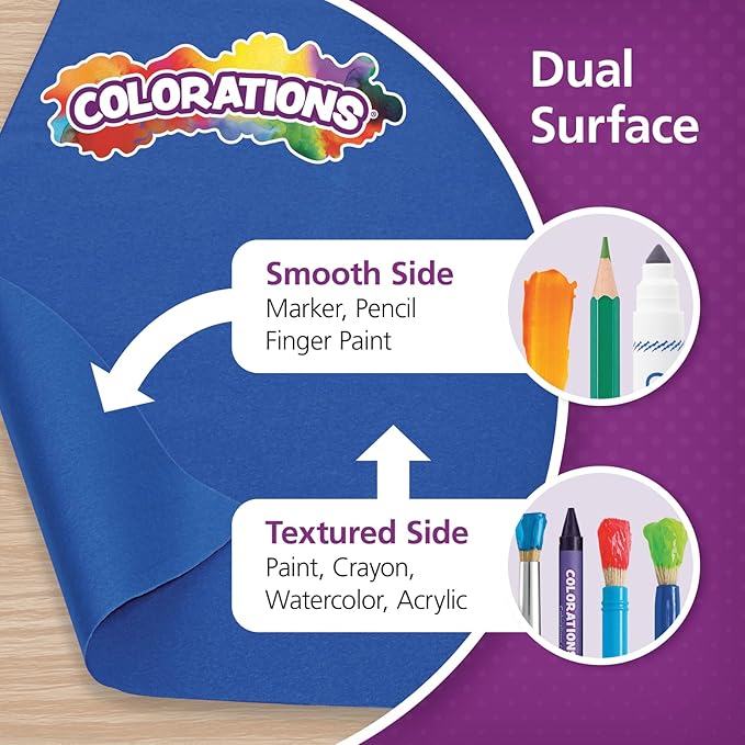 Colorations Arts and Crafts Paper Roll - 36" x 1000', Royal Blue, Dual Surface, Markers, Finger Paints, Painting, Watercolors, Acrylic Paints, Wall Art, Bulletin Board Paper, Kids Crafts (Item # DSRB)-CubbioJoy