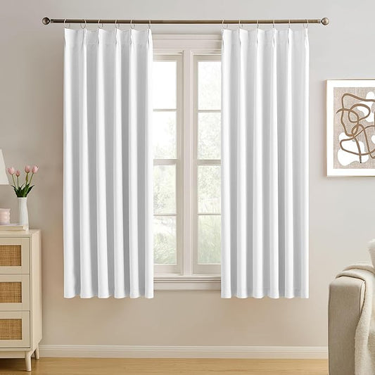 KEQIAOSUOCAI Pleated White Curtains 72 Inches Long for Bedroom,Half Blackout Room Darkening Memory Shape Window Curtain 72 Inch Length 2 Panel Set,Pinch Pleated Drapes with Hooks,40 by 72,Set of 2-CubbioJoy