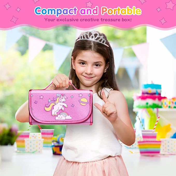 beefunni Unicorn Washable Markers Set 48 pcs with Glitte Pencil Case, Art Supplies for Kids Ages 4-6-8, Arts Crafts Coloring Set with Stickers - Birthday Gifts for Girls 4 5 6 7 8 9 Year Old-CubbioJoy