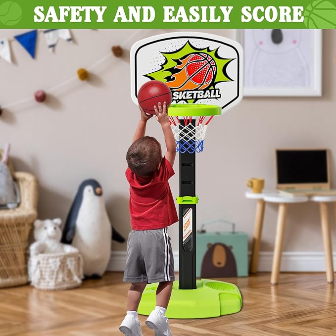 3 in 1 Toddler Basketball Hoop and Tee Ball Set for Boys: Kids Baseball Tee with Automatic Pitching Machine Adjustable Height Indoor and Outdoor Sports Toys Christmas Birthday Gifts for Boy Age 3-12-CubbioJoy