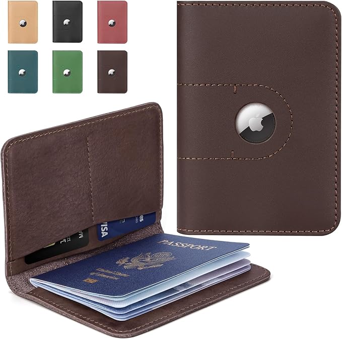 ALLIVE Passport Holder for Travel, Genuine Leather Passport Holder with Airtag Women Men,Travel Must Haves Airport Essentials, Passport Cover Travel Gifts Brown-CubbioJoy